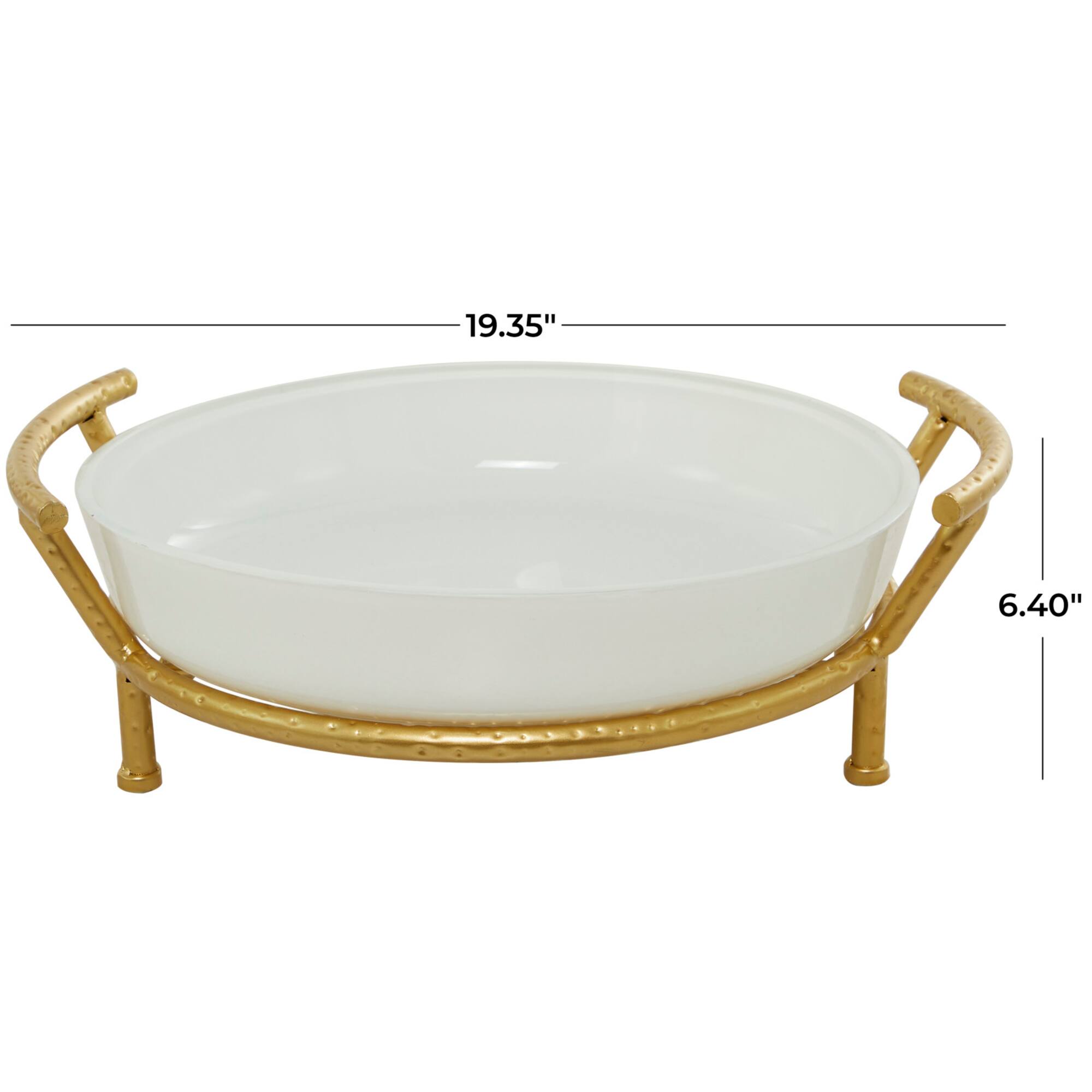 CosmoLiving by Cosmopolitan 19" White Glass Kitchen Serving Bowl with Gold Metal Stand